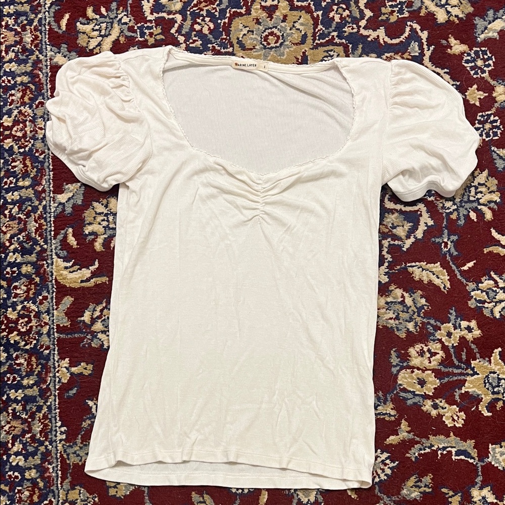 Marine Layer White Puff Sleeve Top